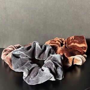 4 Piece Scrunchie Set - Gray, Brown, and Tan